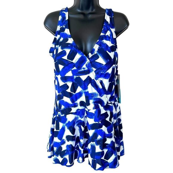 Sea & Sand Blue Paint Asymmetrical Wrap Swimdress - Picture 1 of 14